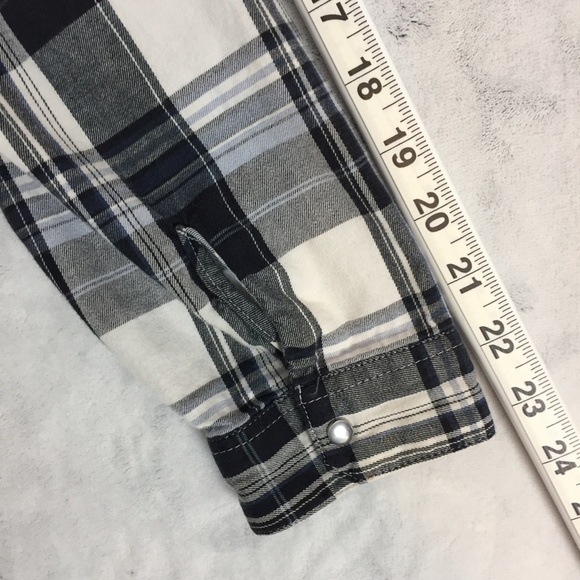 Reitmans Pearl Snap Shirt Womens Med Black Plaid Fitted Western Roll Tab Sleeves - Picture 12 of 14